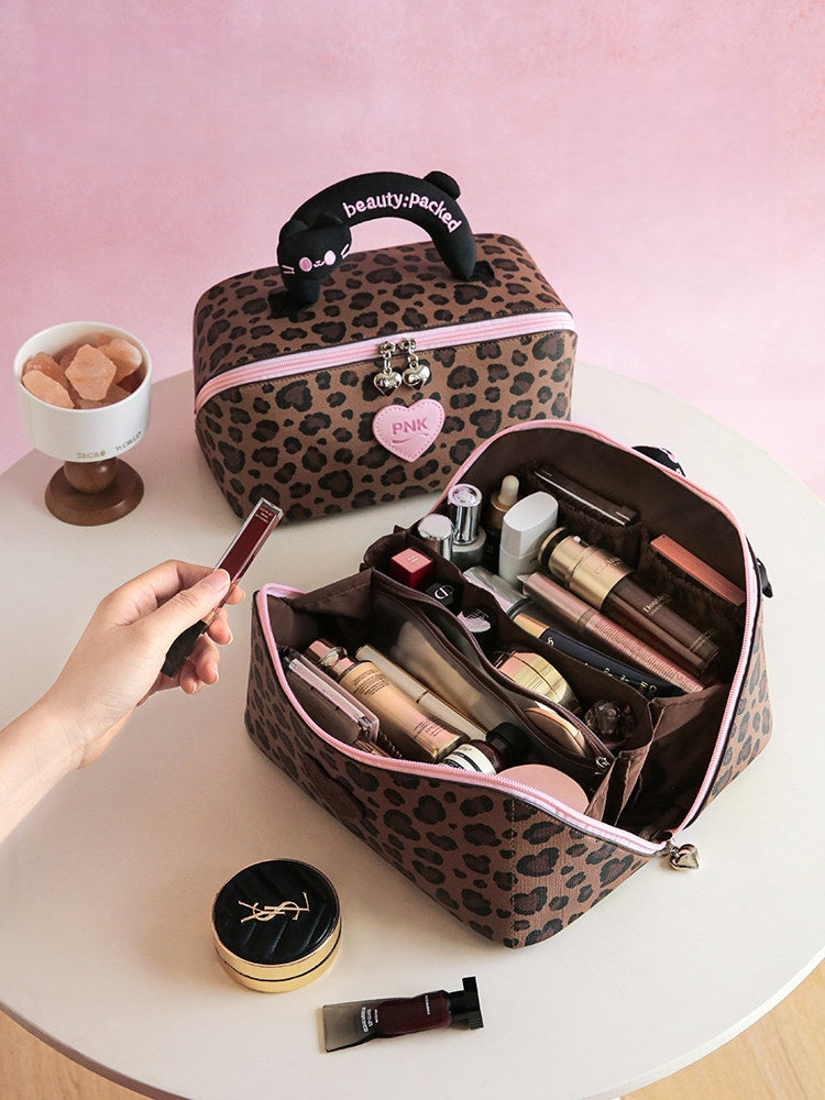 Leopard Print Makeup Bag - Pink