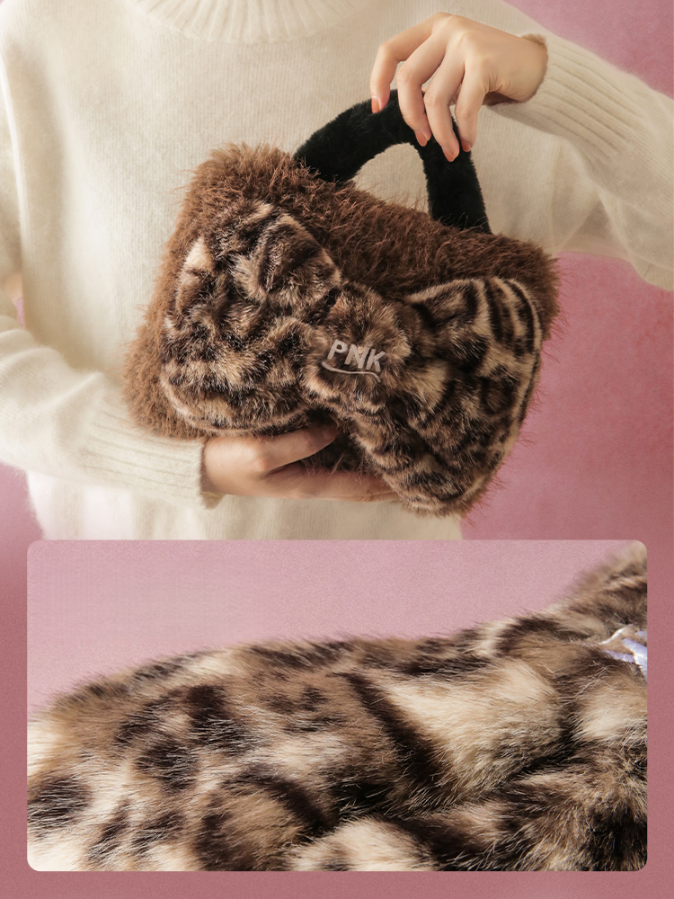Leopard Bow Hot Water Bottle - Pink