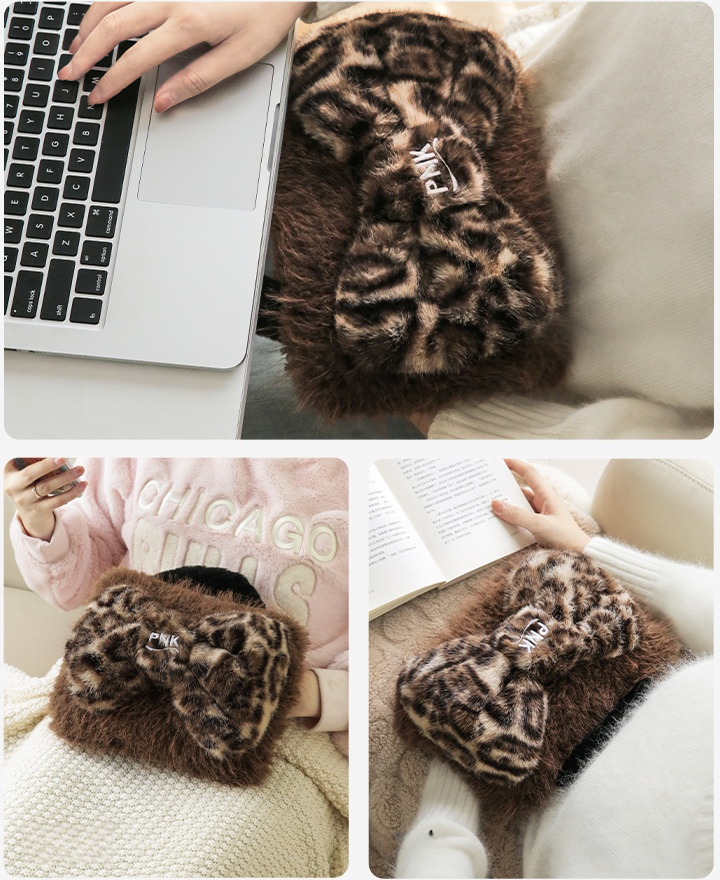 Leopard Bow Hot Water Bottle - Pink